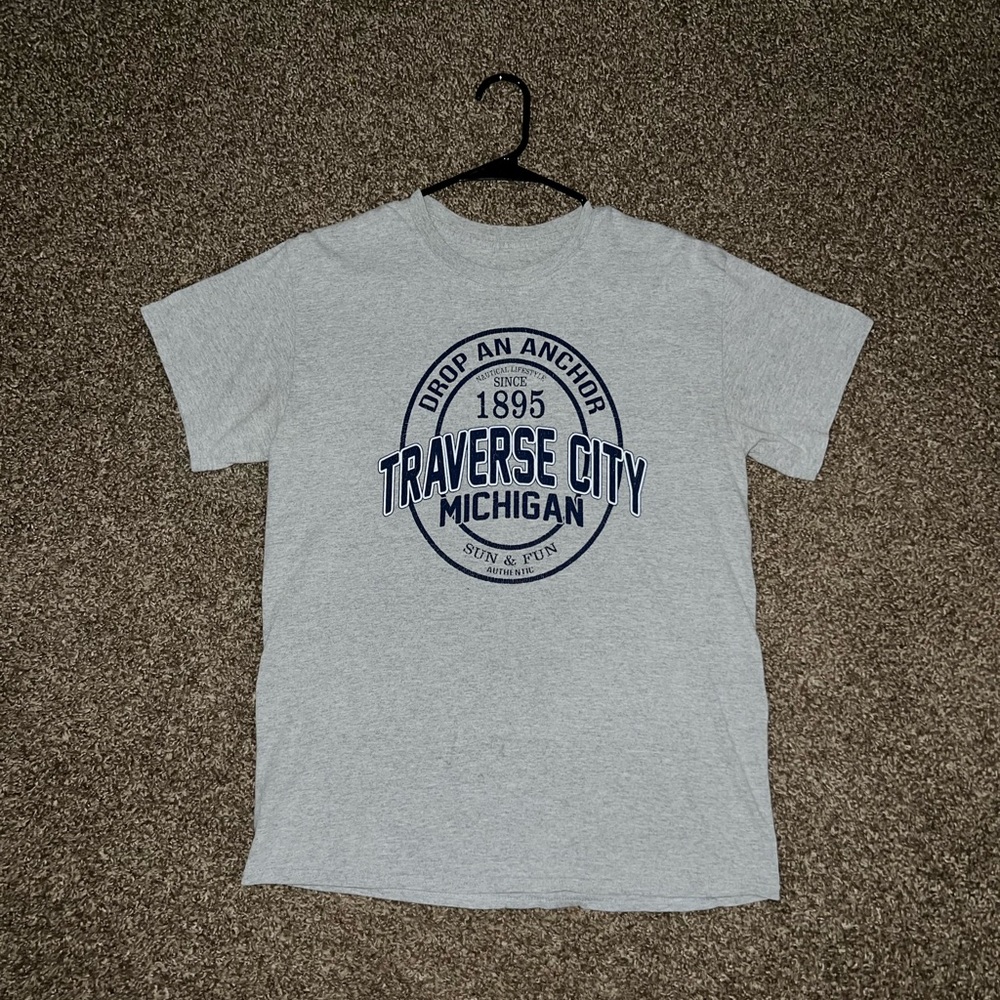 Traverse City Michigan Vintage OG Light Grey Blue White T Shirt